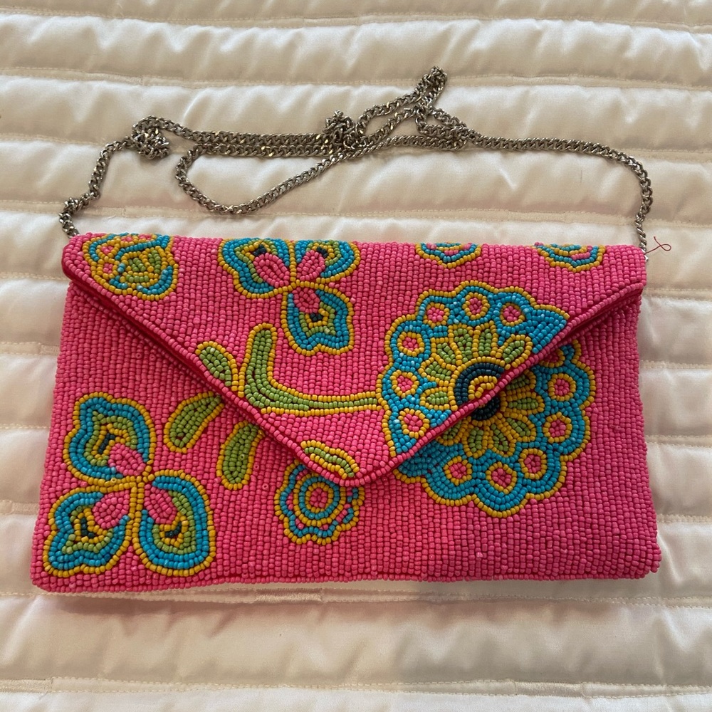 Pink beaded clutch